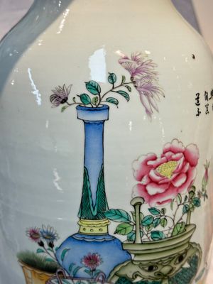 A pair of Chinese famille rose 'Chui Xiao Yin Feng 吹簫引鳳' vases, signed Pan Zhaotang 潘肇唐, dated 1923 — photo 22