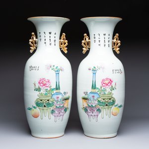 A pair of Chinese famille rose 'Chui Xiao Yin Feng 吹簫引鳳' vases, signed Pan Zhaotang 潘肇唐, dated 1923 — photo 4