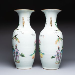 A pair of Chinese famille rose 'Chui Xiao Yin Feng 吹簫引鳳' vases, signed Pan Zhaotang 潘肇唐, dated 1923 — photo 5
