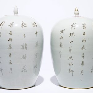 A pair of Chinese famille rose covered jars with cranes and deers, 19/20th C. — 照片 4