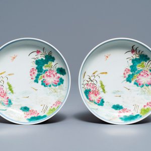 A pair of Chinese famille rose 'cranes' dishes, Daoguang mark and of the period — photo 1