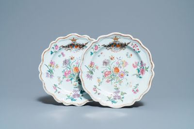 A pair of Chinese famille rose Danish market armorial plates, Qianlong