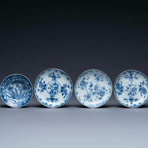 A pair of Chinese famille rose dishes, three blue and white plates and a 'kraak' porcelain 'klapmuts' bowl, Wanli and Qianlong — photo 4