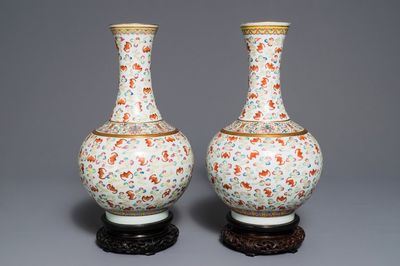 A pair of Chinese famille rose 'hundred bats' vases, Guangxu mark and of the period