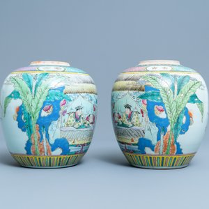 A pair of Chinese famille rose jars with narrative scenes, 19/20th C. — 照片 3