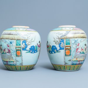 A pair of Chinese famille rose jars with narrative scenes, 19/20th C. — 照片 4