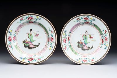 A pair of Chinese famille rose 'Lan Caihe' plates, Yongzheng