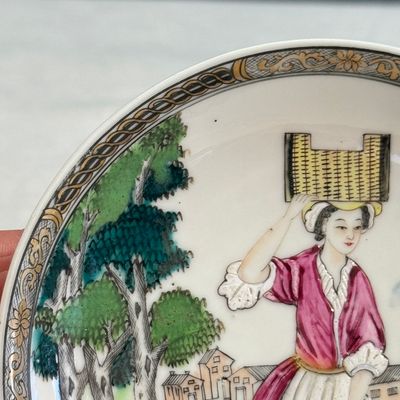 A pair of Chinese famille rose 'Milkmaid' saucers — photo 18