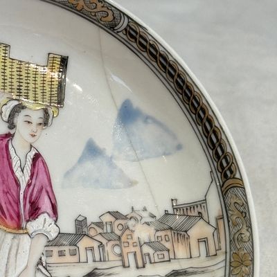 A pair of Chinese famille rose 'Milkmaid' saucers — photo 21