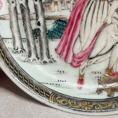 A pair of Chinese famille rose 'Milkmaid' saucers — photo 3