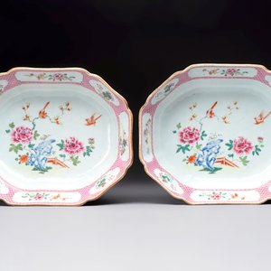 A pair of Chinese famille rose octagonal bowls with birds on flowering branches, Qianlong — foto 1