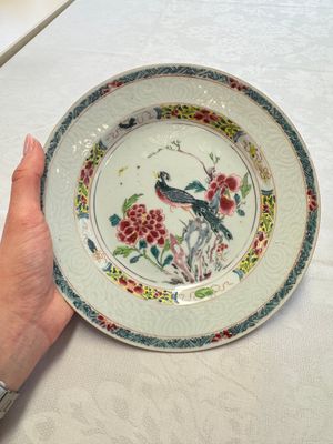 A pair of Chinese famille rose 'Peacock and Flowers' plates, Yongzheng — foto 1