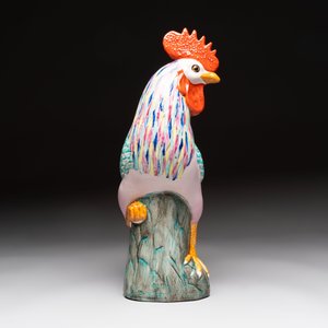A pair of Chinese famille rose phoenixes and a rooster, Jingdezhen mark, 20th C. — photo 11