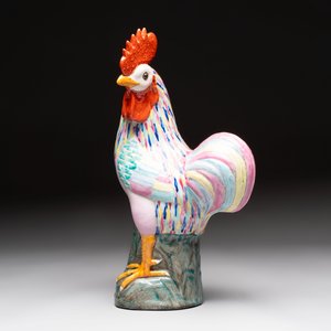 A pair of Chinese famille rose phoenixes and a rooster, Jingdezhen mark, 20th C. — photo 8