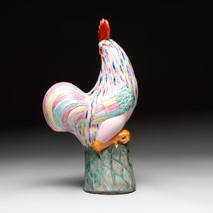A pair of Chinese famille rose phoenixes and a rooster, Jingdezhen mark, 20th C. — photo 10