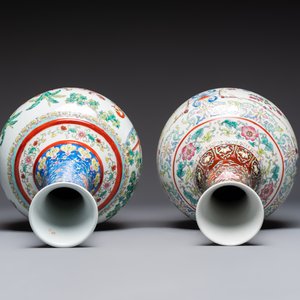 A pair of Chinese famille rose 'Playing Boys' vases, an 'Antiquities' vase and a vase with narrative design, Qianlong marks, 20th C. — photo 12