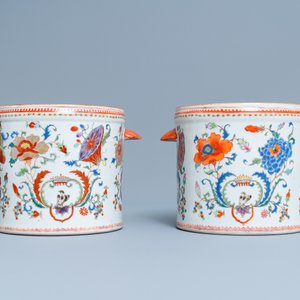A pair of Chinese famille rose 'Pompadour' coolers, Qianlong — photo 2