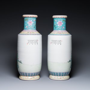 A pair of Chinese famille rose rouleau vases, Qianlong mark, Republic — 照片 3