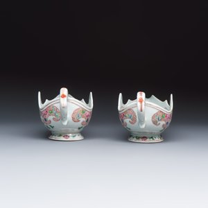 A pair of Chinese famille rose sauceboats with floral scroll design — photo 3