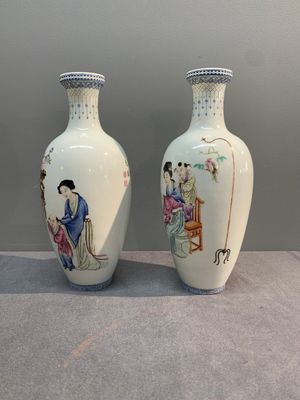 A pair of Chinese famille rose semi-eggshell 'ladies and boys' vases, Hongxian mark, 20th C. — photo 2