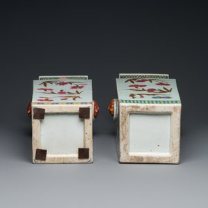 A pair of Chinese famille rose square vases with floral design, 19th C. — 照片 7