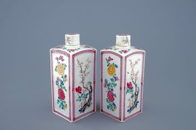 A pair of Chinese famille rose tea caddies and covers, Yongzheng, 1723-1735