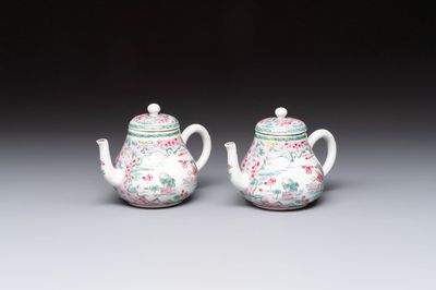 A pair of Chinese famille rose teapots and covers, Yongzheng