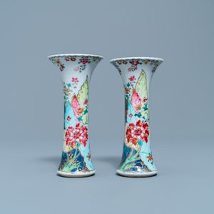 A pair of Chinese famille rose 'tobacco leaf' vases and six 'pseudo tobacco leaf' plates, Qianlong — photo 6