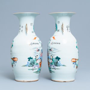 A pair of Chinese famille rose two-sided design vases, 19/20th C. — 照片 4