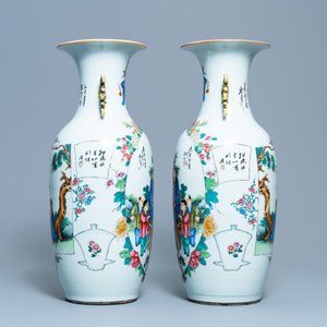 A pair of Chinese famille rose two-sided design vases, 19/20th C. — 照片 2