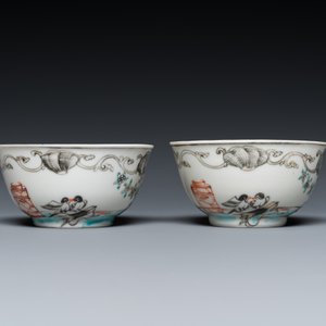 A pair of Chinese famille rose 'Valentine's doves' cups and saucers, Qianlong — 照片 4