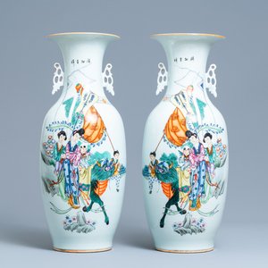 A pair of Chinese famille rose vases, 19/20th  C. — 照片 1