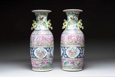 A pair of Chinese famille rose vases for the Straits or Peranakan market, 19th C.