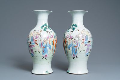 A pair of Chinese famille rose vases, Qianlong mark, Republic