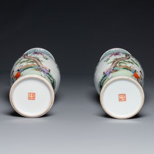 A pair of Chinese famille rose vases, two jars and a box with cover, 19/20th C. — photo 4