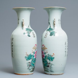 A pair of Chinese famille rose vases with birds, 19/20th C. — photo 4