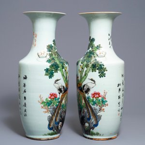 A pair of Chinese famille rose vases with birds among flowers, 19/20th C. — photo 4