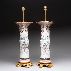 A pair of Chinese famille rose vases with fine gilt-bronze lamp mounts, Yongzheng — photo 3