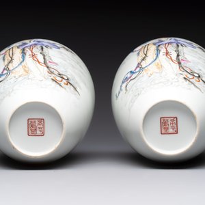 A pair of Chinese famille rose vases with two goddesses, Xi Ping Cao Lu 希平草廬 mark, Republic — 照片 6