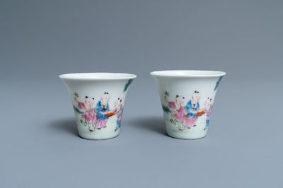 A pair of Chinese famille rose wine cups, Qianlong mark, Republic