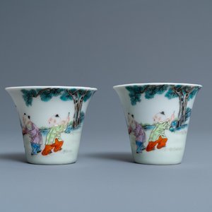 A pair of Chinese famille rose wine cups, Qianlong mark, Republic — photo 5