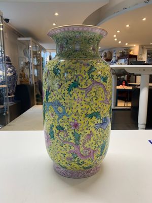 A pair of Chinese famille rose yellow-ground 'dragon' vases, Qianlong mark, Republic — photo 4