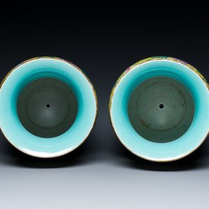 A pair of Chinese famille rose yellow-ground 'dragon' vases, Qianlong mark, Republic — photo 5