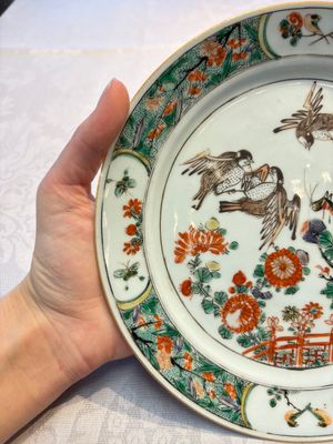A pair of Chinese famille verte 'Birds Among Flowering Branches' plates, Kangxi — photo 14