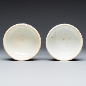 A pair of Chinese famille verte 'Birds among Flowering Branches' vases and covers — photo 9