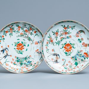 A pair of Chinese famille verte dishes, Kangxi — 照片 1