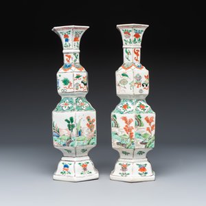 A pair of Chinese famille verte double-gourd hexagonal vases — photo 5