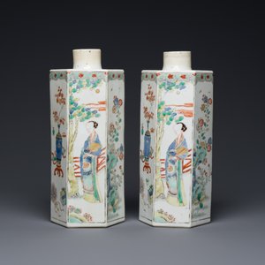 A pair of Chinese famille verte square tea caddies, Kangxi — 照片 5