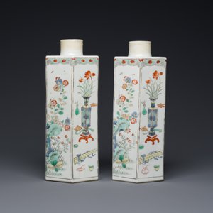 A pair of Chinese famille verte square tea caddies, Kangxi — 照片 6