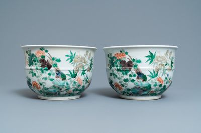 A pair of Chinese famille verte jardinières, 19th C.
